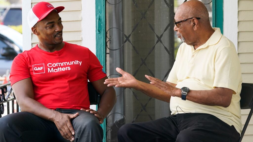 Back at old job, Anthony Mackie lends star power to New Orleans' post-Ida roof repair effort