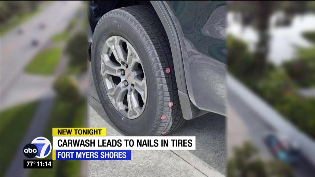 Roofing nails wreak havoc on Fort Myers Shore resident’s truck tires during car wash visit